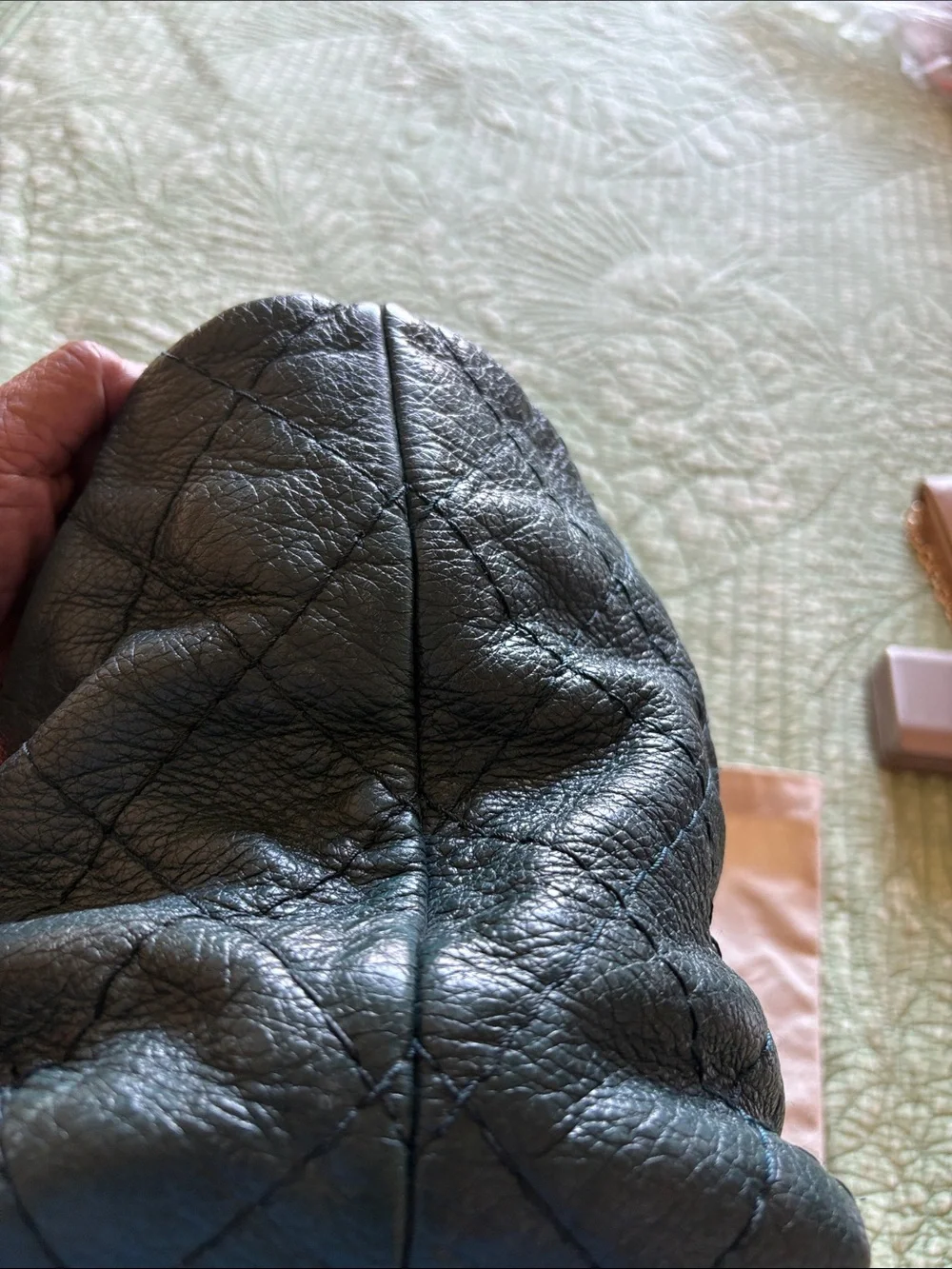 Authentic CHANEL Quilted Leather Tote in Deep Green with Silver Hardware
